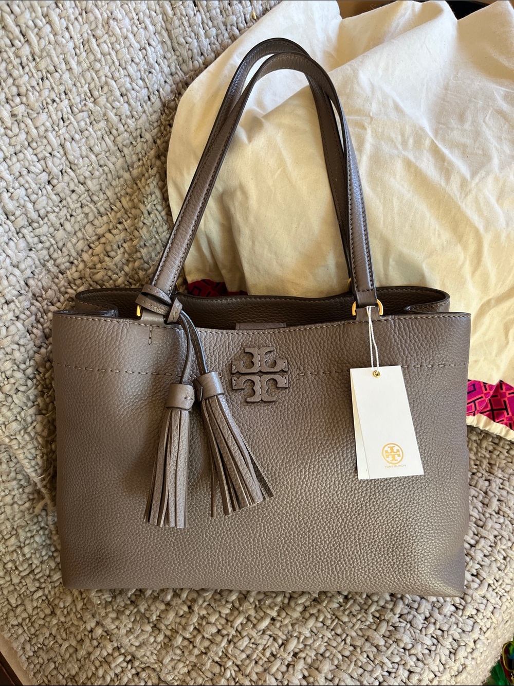 Tory Burch McGraw Triple Compartment Leather Tote Bag Silver Maple NWT 54298 - Picture 17 of 17